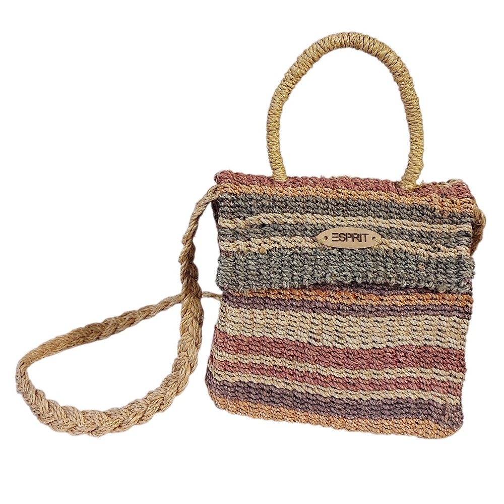 Esprit Retro Boho Natural Woven Straw Crossbody Shoulder Bag Braided Straps